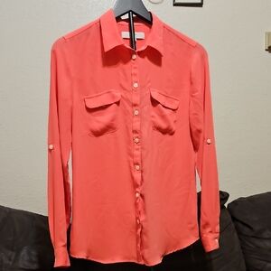 LOFT Coral-Orange Button Front Blouse
